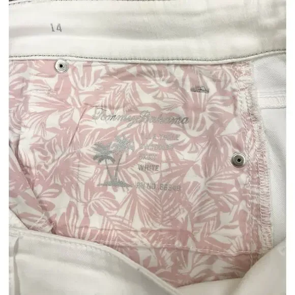 Tommy Bahama White Denim Skirt Raw Hem Stretch Casual Summer Size 14 - Picture 5 of 10